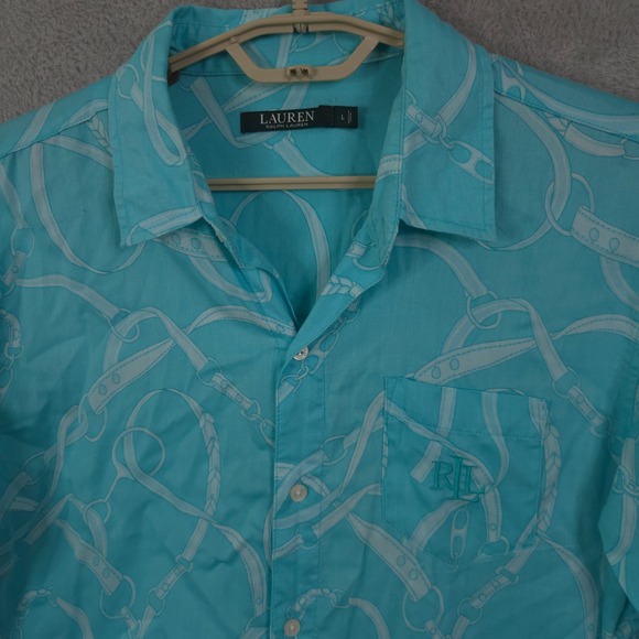 Lauren Ralph Lauren Button Up Shirt Dress Long Sleeve Top Crest Geometric Large - Picture 13 of 15